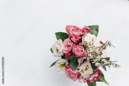 beautiful spring bouquet with pink and white tender flowers