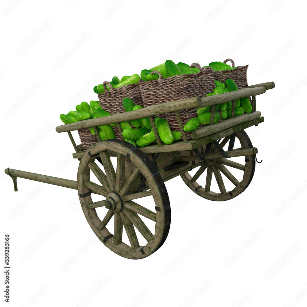 Fototapeta premium Harvest of bananas collected in a wooden cart