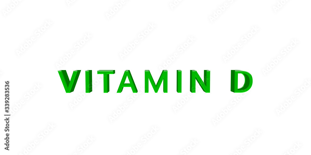 3D rendering text Vitamin D. Vitamin D glossy label or icon. 3D Illustration. 3D rendering text Vitamin D. Vitamin D glossy label or icon. 3D Illustration.
