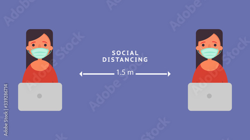 Social distancing Office worker keeping distance Reduce the risk infection  and disease concept crisis situation that we’re all experiencing around the world due to the coronavirus Coronavirus 2019.