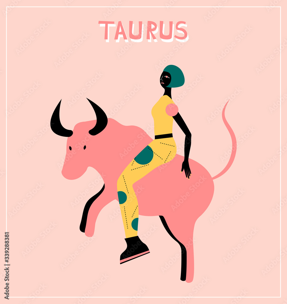 Fototapeta premium Illustration with Taurus- astrological zodiac sign. Abstract print with The Bull.