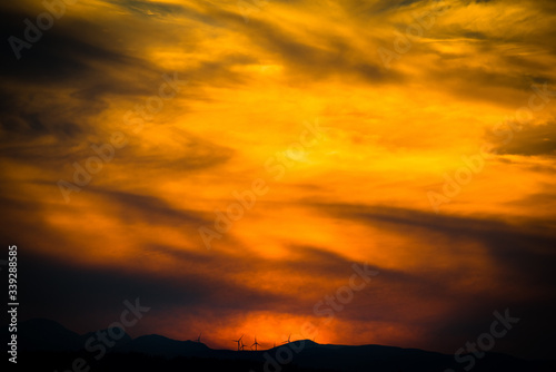 Wind turbines sunset