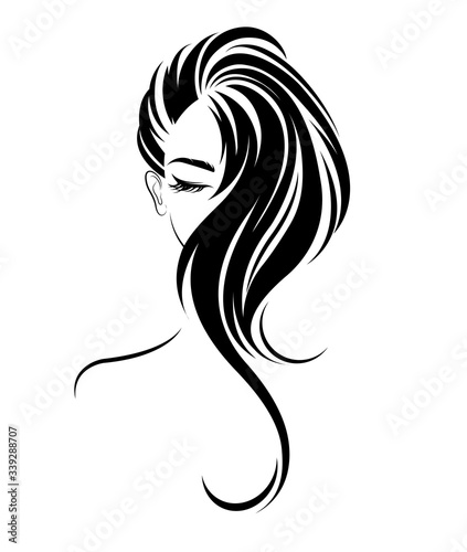 illustration of women long hair style icon, logo women on white background, vector