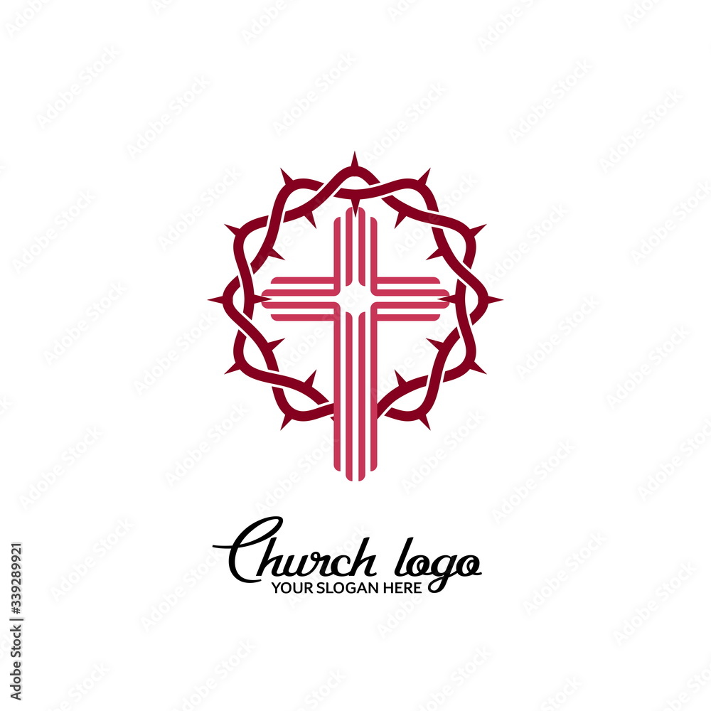 Church logo. Christian symbols. Cross on the background of the crown of thorns. Church logo. Christian symbols. Cross on the background of the crown of thorns.
