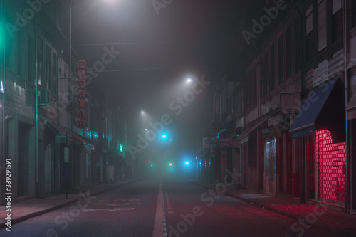 Empty foggy street photo