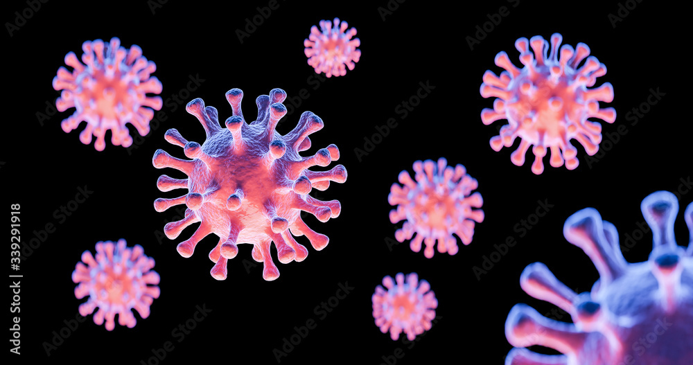Fototapeta Koronawirus 2019-nCov to nowa koncepcja koronawirusa odpowiedzialna za wybuch epidemii azjatyckiej grypy i koronawirusy jako niebezpieczne przypadki szczepu grypy jako pandemia. Wirus mikroskopu z bliska.