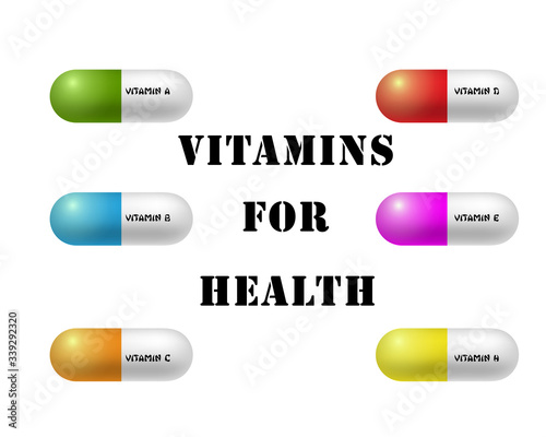 Medical pills set, different colors vectors collection. Vector colorful collection of pills, capsules on white background.