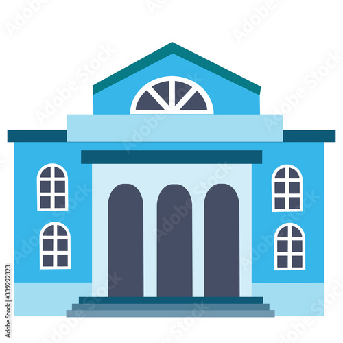 large city building in blue with columns, city theater on a white background, vector illusion,