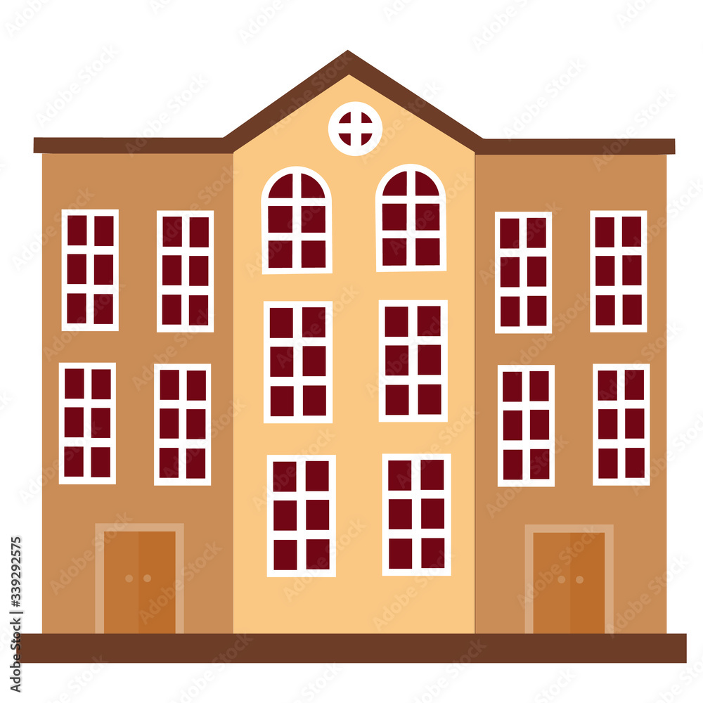 large urban residential building consisting of three sections on a white background, vector illustration,