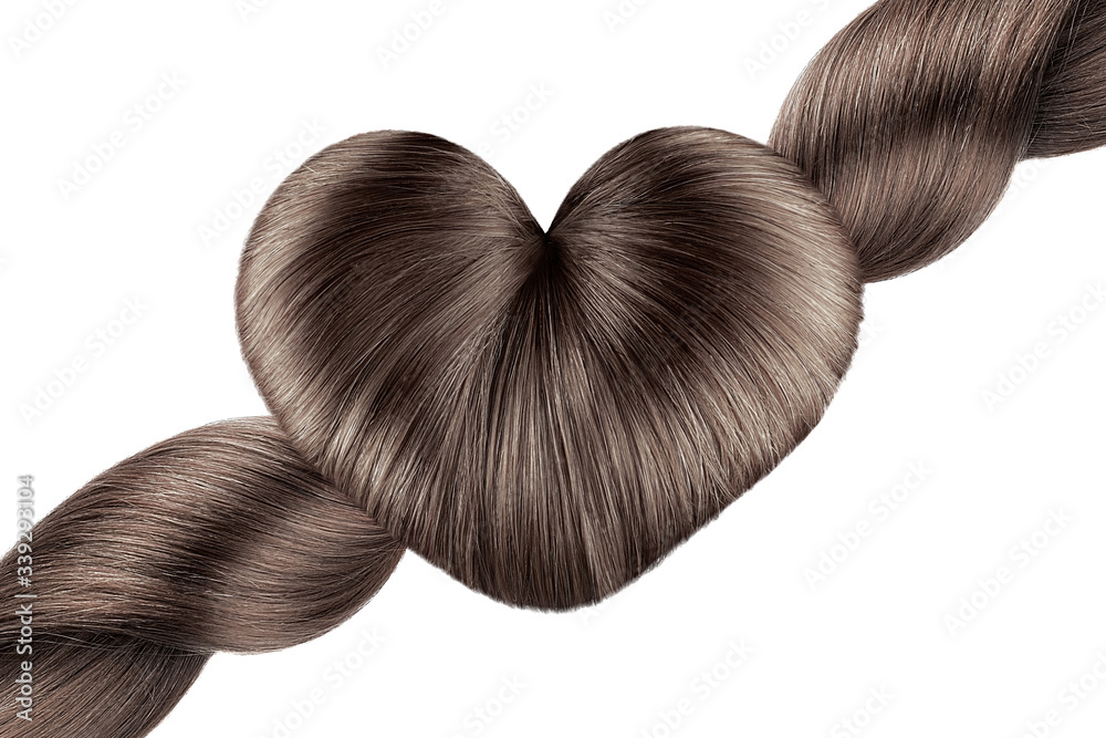 Hair heart on white, isolated. Brown doughnut bun Hair heart on white, isolated. Brown doughnut bun