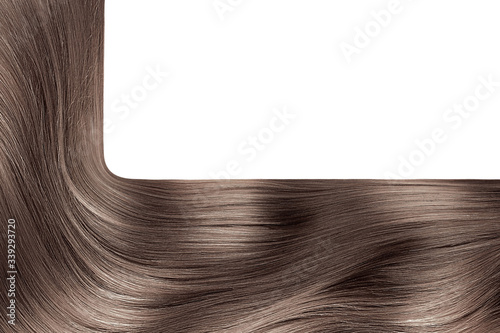 Brown hair on white, isolated. Background with copy space