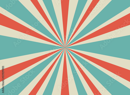 Sunlight retro background. Pale red, blue, beige color burst background. Vector illustration.