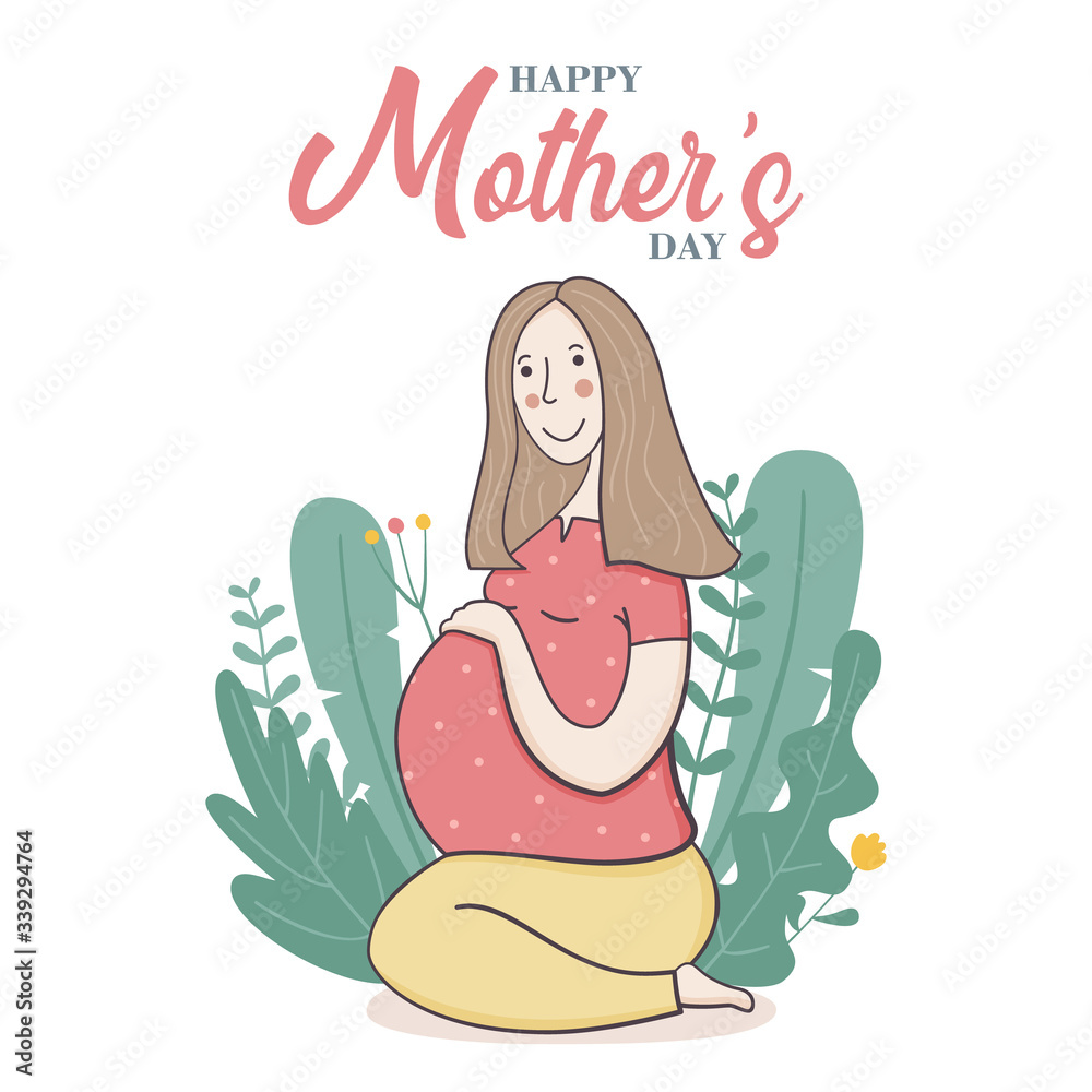 Smiling cute pregnant woman caressing her belly Smiling cute pregnant woman caressing her belly