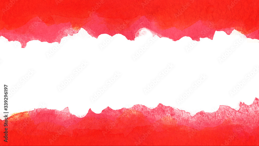 Red watercolor background with a white stripe in the middle. Field for text or message.