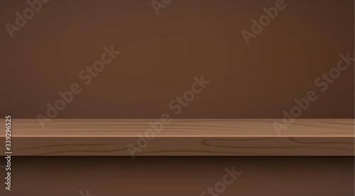 Empty room with light and wooden floor. Realistic 3d studio for photo or video shooting with a wooden coating. Vector illustration.