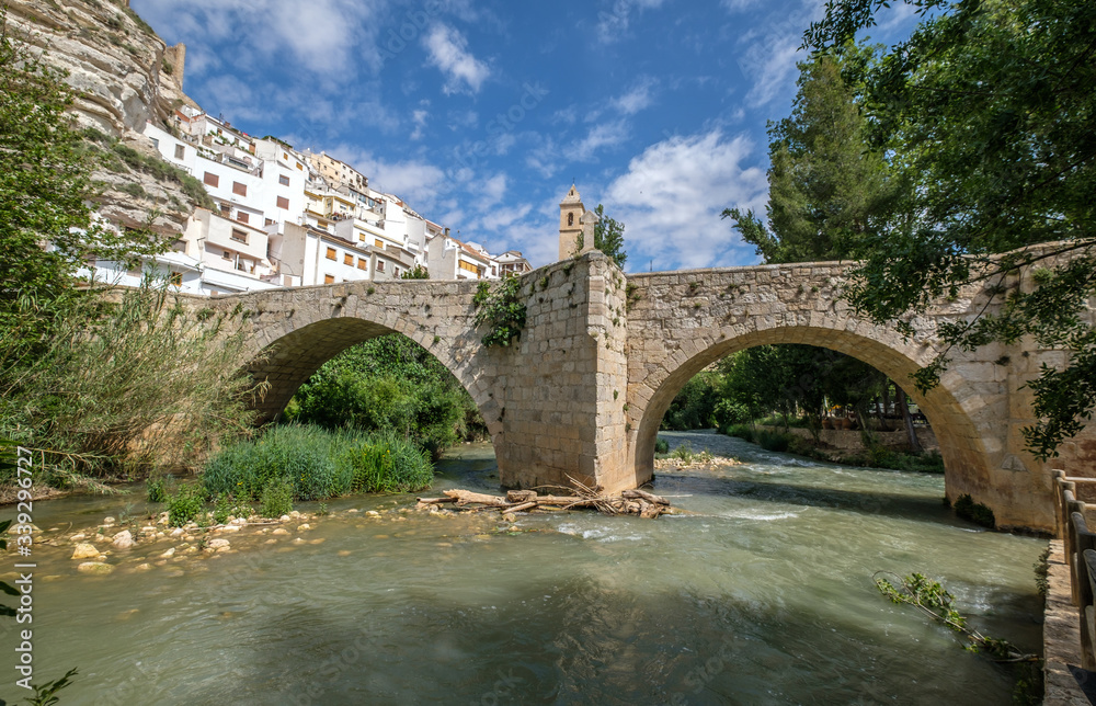 Alcala del Jucar Roman bridge Albacete Spain Jucar river
