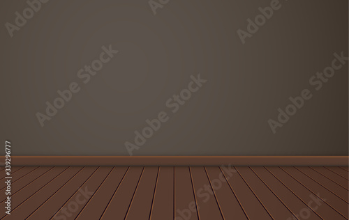 Empty room with light and wooden floor. Realistic 3d studio for photo or video shooting with a wooden coating. Vector illustration.