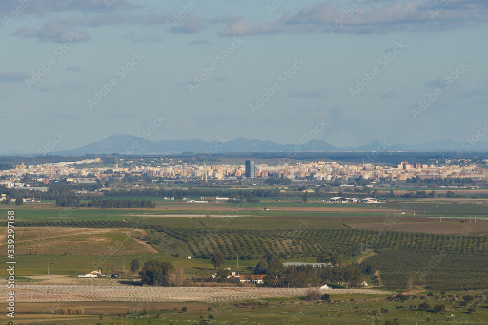 Badajoz view of the city with landscape from Elvas in Alentejo, Portugal