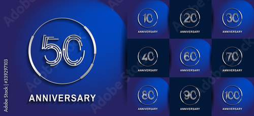 Anniversary logotype set with silver color. vector design for celebration purpose, greeting, invitation card