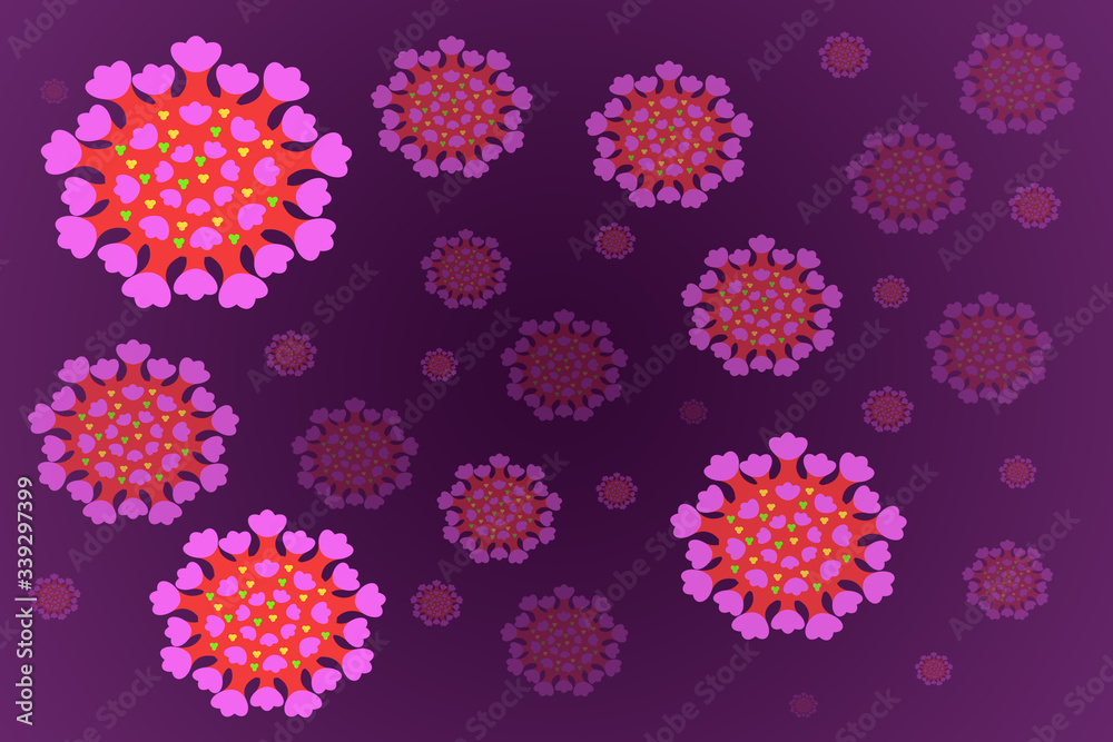 Graphical representation of Corona virus COVID-19 in the blood sample seen under the microscope-purple background