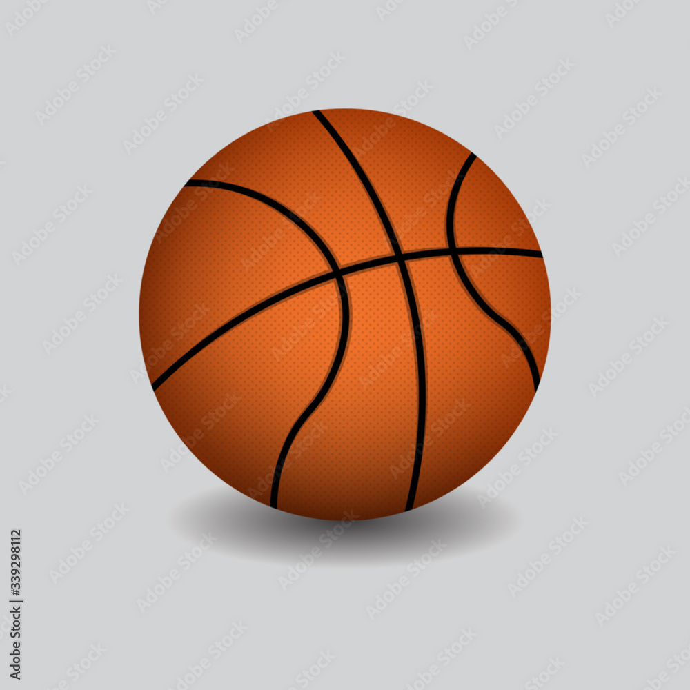 Basketball ball with shadow on grey background, vector illustration.