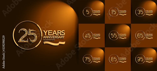 Anniversary logotype set with gold color. vector design for celebration purpose, greeting, invitation card
