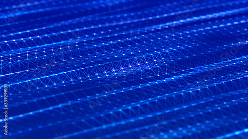 Data technology background. Abstract background. Connecting dots and lines on dark background. 3D rendering. 4k.