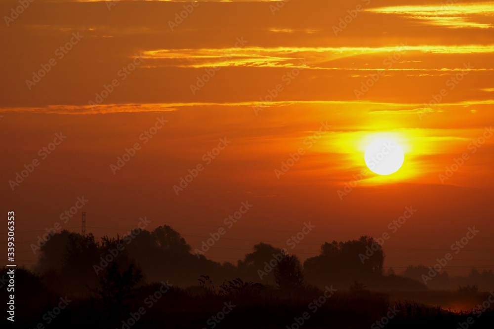 Rising sun on a frosty morning