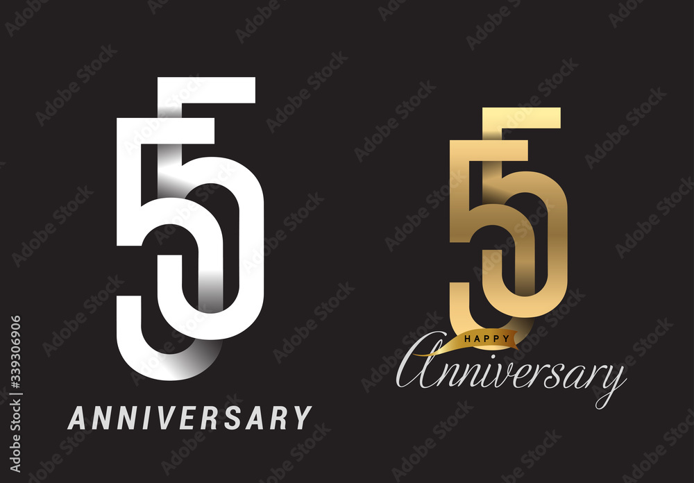 Obraz premium 55 years anniversary celebration logo design. Anniversary logo Paper cut letter and elegance golden color isolated on black background