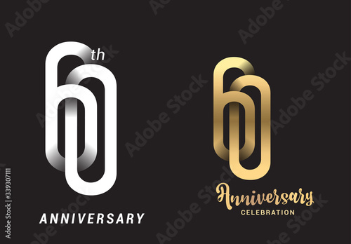 60 years anniversary celebration logo design. Anniversary logo Paper cut letter and elegance golden color isolated on black background