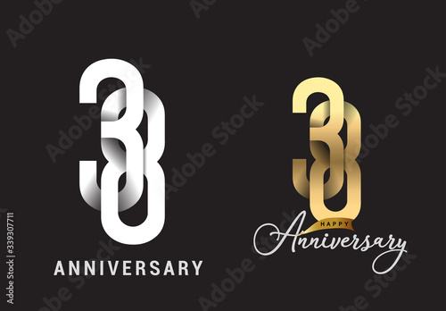 38 years anniversary celebration logo design. Anniversary logo Paper cut letter and elegance golden color isolated on black background photo