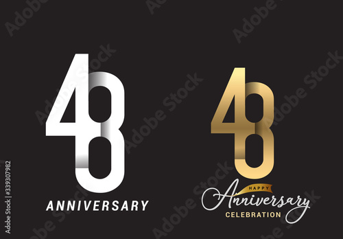 48 years anniversary celebration logo design. Anniversary logo Paper cut letter and elegance golden color isolated on black background