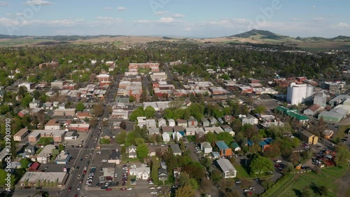 The camera slides left over the urban expanse of Moscow Idaho 