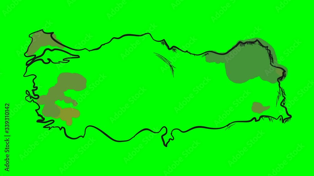 Turkey drawing colored map on green screen isolated whiteboard chroma