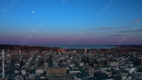 Drone flight, Beverly, MA at moonrise
