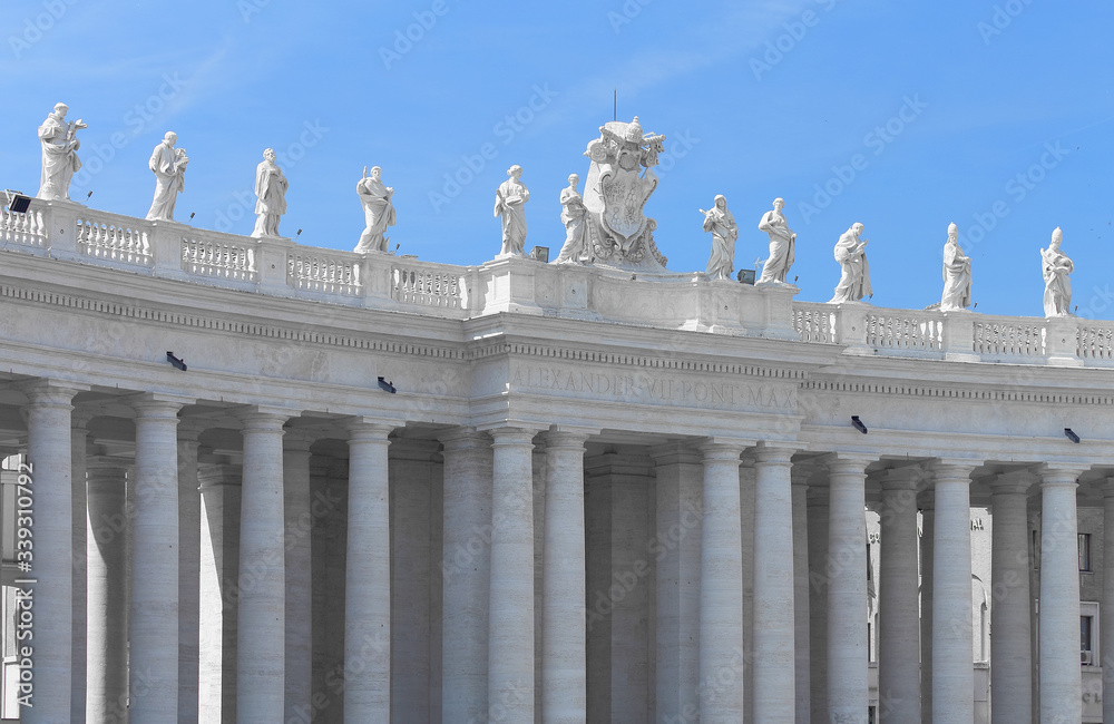 Detail from buildings in Piazza San Pietro, St Peters Square in Vatican

