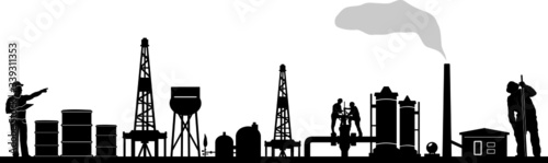Oil Fracking Tower Silhouette Vector