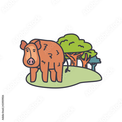 pig and trees around icon, fill style