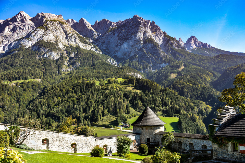 Austrian Alps viewed from Hohenwerfen Castle