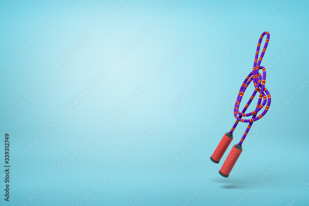 3d rendering of violet jumping rope on blue background 3d rendering of violet jumping rope on blue background