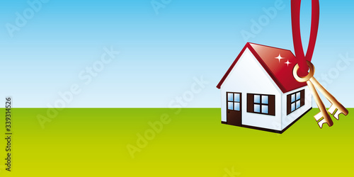 Real estate banner. For sale or for rent dream house. Buyer keys. Vector illustration.