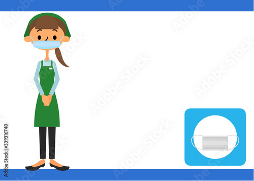 pixta用マスク着用のお知らせスーパーのおばちゃんズボン