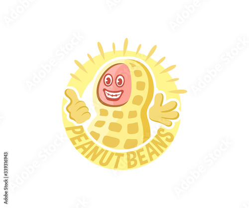 Peanuts bean cartoon character, logo design. Food and nutrition, plant, vector design and illustration