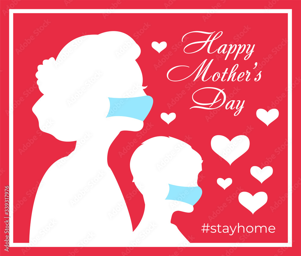 happy mother's day coronavirus concept. 2019-ncov quarantine. Mother and sohn. Lockdown at home. Coronavirus panic. Isolated people vector illustration. happy mother's day coronavirus concept. 2019-ncov quarantine. Mother and sohn. Lockdown at home. Coronavirus panic. Isolated people vector illustration.