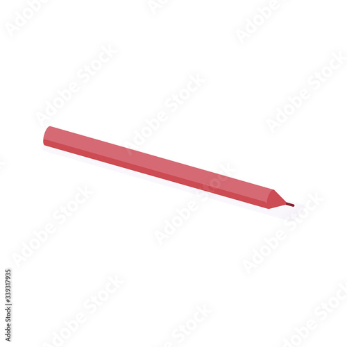 Ball pen isometric icon vector illustration. Office supplies or education equipment red ballpoint pen or pencil.