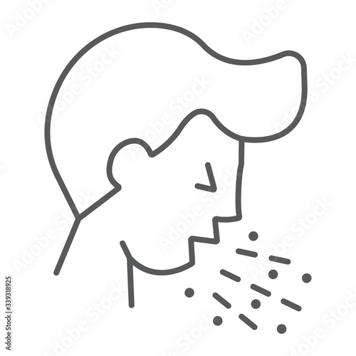 Cough thin line icon, coronavirus and flu, coughing man sign, vector graphics, a linear icon on a white background, eps 10.