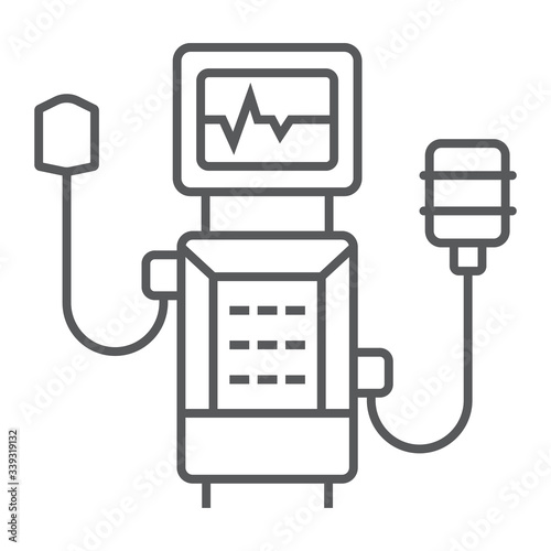 Medical ventilator thin line icon, breathing and health, oxygen sign, vector graphics, a linear icon on a white background, eps 10.
