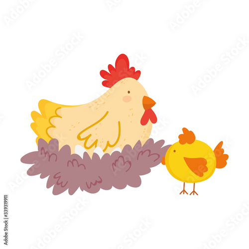 farm animals hen in nest chicken cartoon