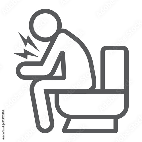 Diarrhea line icon, disease and covid-19, man sitting on toilet sign, vector graphics, a linear icon on a white background, eps 10.