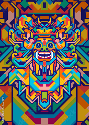 abstract barong head pop art illustration in geometric colorful